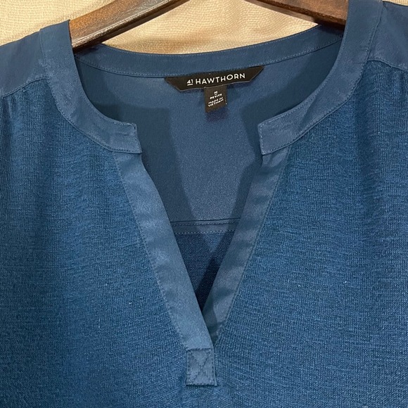 Hawthorn Zariyah Split Neck Mixed Material Knit Top Teal Blue Green, Sz MP - Picture 2 of 7